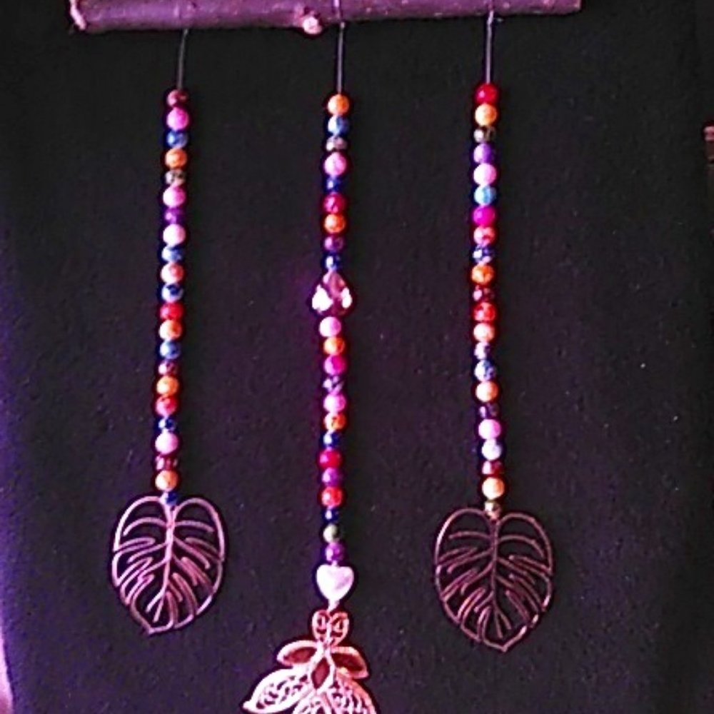 Sun Catcher Colorful Beads Branch Gold-tone Leaf Decor Handmade New
